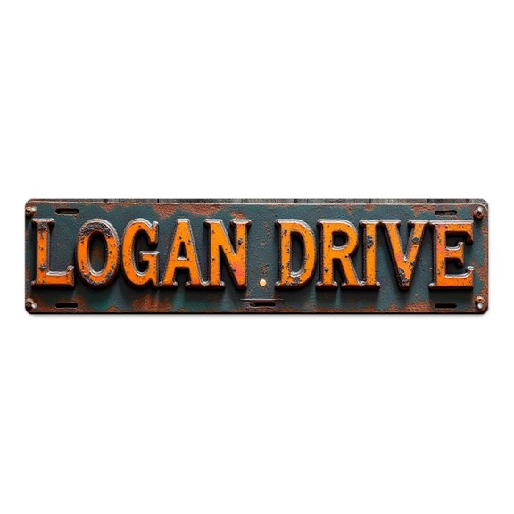 Rustic tin signs 16*4 in Retro Road Name Plate Durable Gift"LOGAN DRIVE text on rusty green background" indie room decor metal wall art vintage decor for home street weathered finish