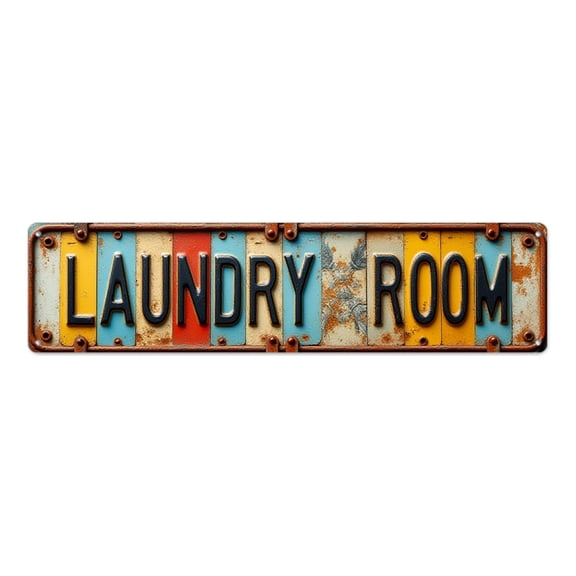 Rustic tin signs 16*4 inches "LAUNDRY ROOM" Vintage Slats Metal Art