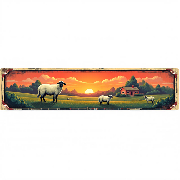 Rustic tin signs 16*4 inches "Sunset Sheep Farm Pasture" Vintage Style Farmhouse Charm