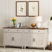 Rustic white Buffet Cabinet with with Storage Cabinets, Modern Farmhouse Kitchen Storage Cabinets 4 Doors and 2 Drawers, 68 inch