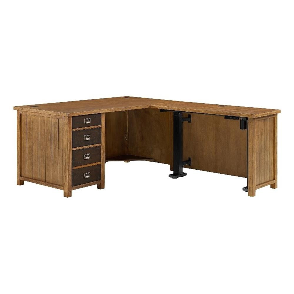 Heritage Brown Wood L-Shaped Home Office Desk with 4 Drawers