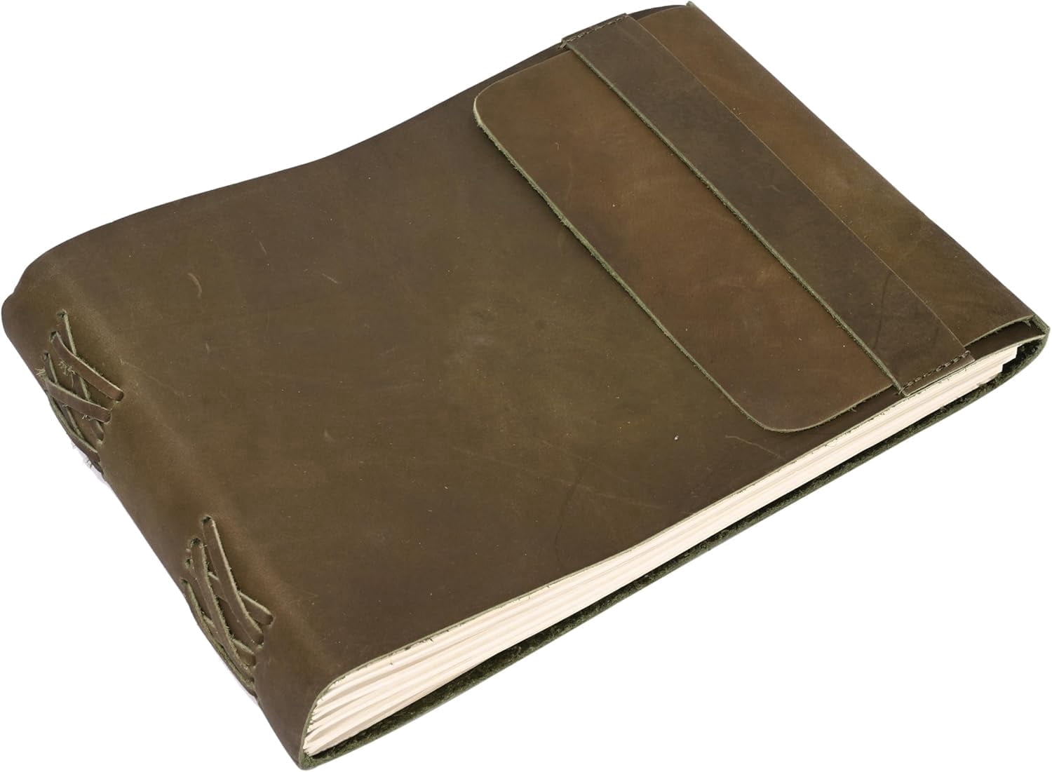 RusticVintage Leather Drawing Journal Daily Travel Diary, Antique Handmade Vintage Bound Rustic Writing Notebook, Genuine Leather- Quality Unlined/Blank Cream Paper, Art Sketchbook, 7x10 Inches-Green