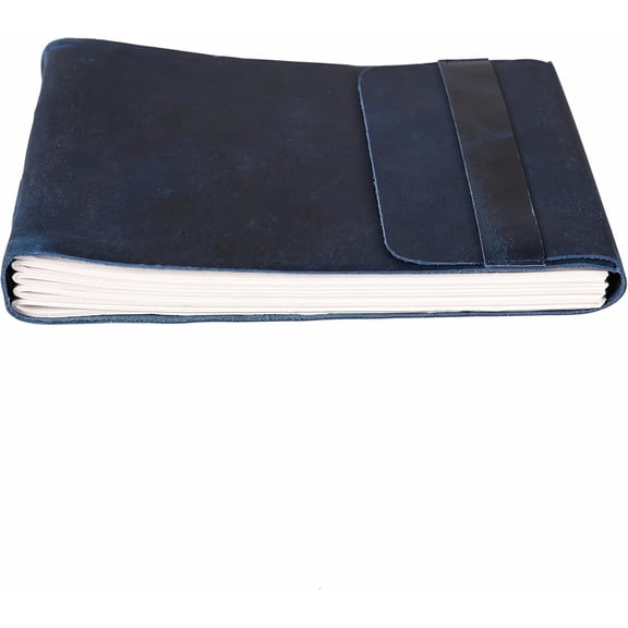 RusticVintage Leather Drawing Journal Daily Travel Diary, Antique Handmade Vintage Bound Rustic Writing Notebook, Genuine Leather- Quality Unlined/Blank Cream Paper, Art Sketchbook, 7x10 Inches-Blue