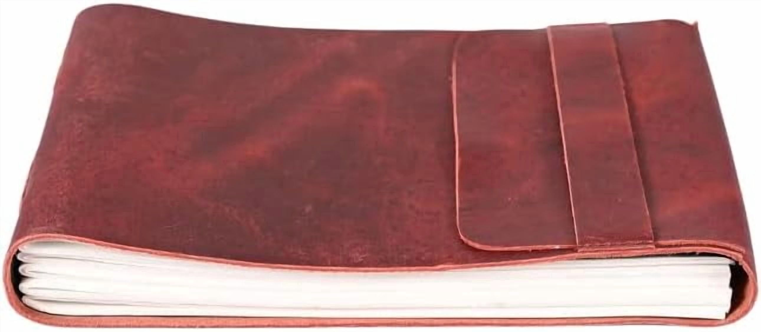 RusticVintage Leather Drawing Journal Daily Travel Diary, Antique Handmade Vintage Bound Rustic Writing Notebook, Genuine Leather- Quality Unlined/Blank Cream Paper, Art Sketchbook, 7x10 Inches-Red