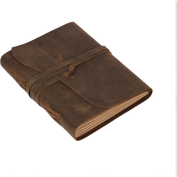 RusticVintage Leather Journal Travel Diary, Handmade Vintage Bound Notebook for Men & Women, Antique Finish, Genuine Leather Quality Lined Brown Paper for Notes, Art Sketchbook, 8X6 Inches, Brown