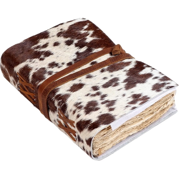 RusticVintage 200 Pages Cow Furr Leather Diary Drawing Daily Travel Diary, Handmade Writing Notebook, Quality Unlined Blank Cream Paper, Art Sketchbook Genuine Leather Journal