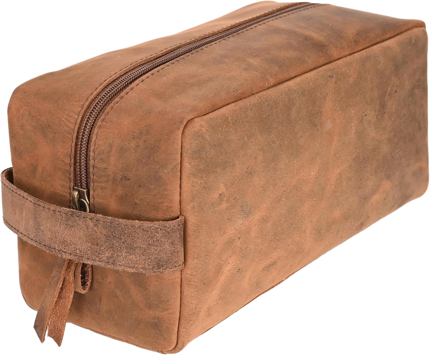 RusticVintage Leather Toiletry Bag, Cosmetic Case, Classy Dopp Kit - Best Gift - Premium Genuine Leather Dopp Kit Shaving Kit Organizer Travel Kit Pouch Bag f - Large Size (Saddle)