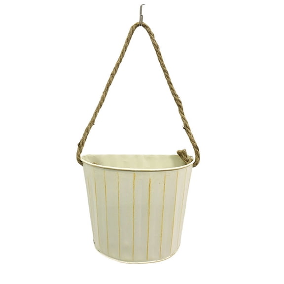 Rustical Farmhouse Wall Mounted Flower Pot Iron Flower Basin with Rope Handle Outdoor Indoor Balcony Plant Container