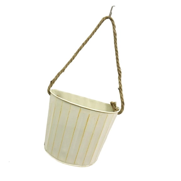 Rustical Farmhouse Wall Mounted Flower Pots Iron Flower Basin with Rope Handle Outdoor Indoor Balcony Plant Container