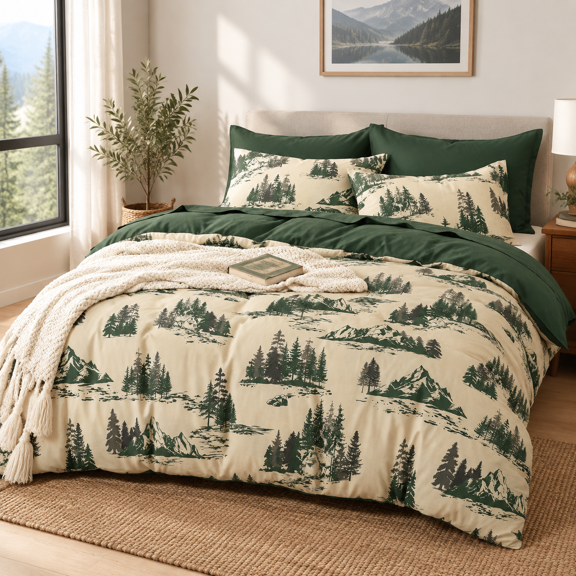 - Rusticforter Set Cabin Lodgetcountry Charm With Mountain And Forest Theme Soft Lightweight Bedding 3 Pieces Green Brown/xl Size