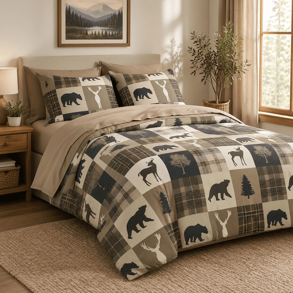 - Rusticforter Set Cabinmas Lodge Western Country Bear Deer Moose Woodland Rv Outdoor Theme Soft Lightweight Bedding 3 Pieces Bro