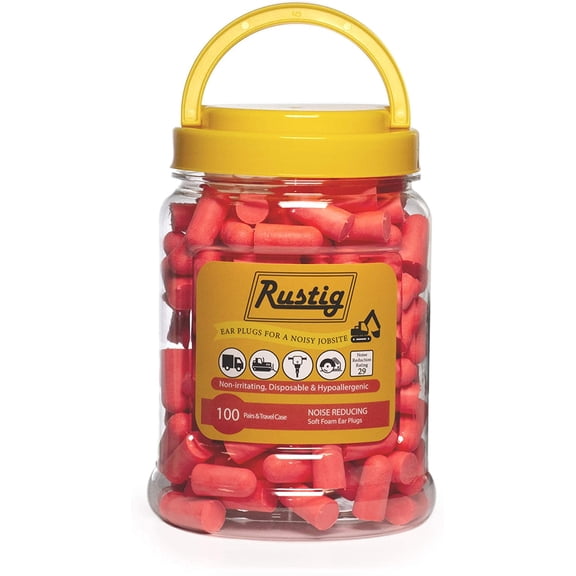 Rustig Foam Noise Reducing Ear Plugs for Hearing Protection During Construction, Home Repairs, and Safety (100 Pair)