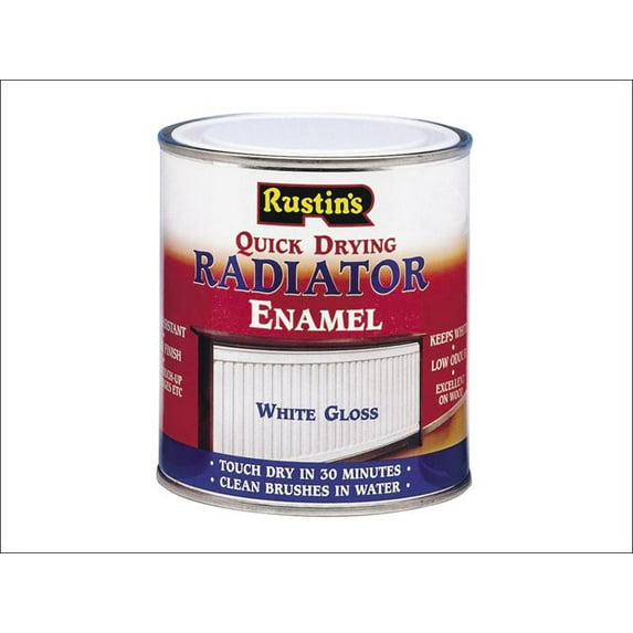 Rustins Quick Drying Radiator Enamel, White Gloss, 250 ml, non-yellowing, low odor