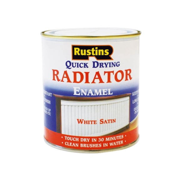Rustins Quick Drying Radiator Enamel Paint White Satin Finish 250ml