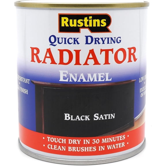 Rustins Quick Drying Radiator Enamel Satin Black 250ml