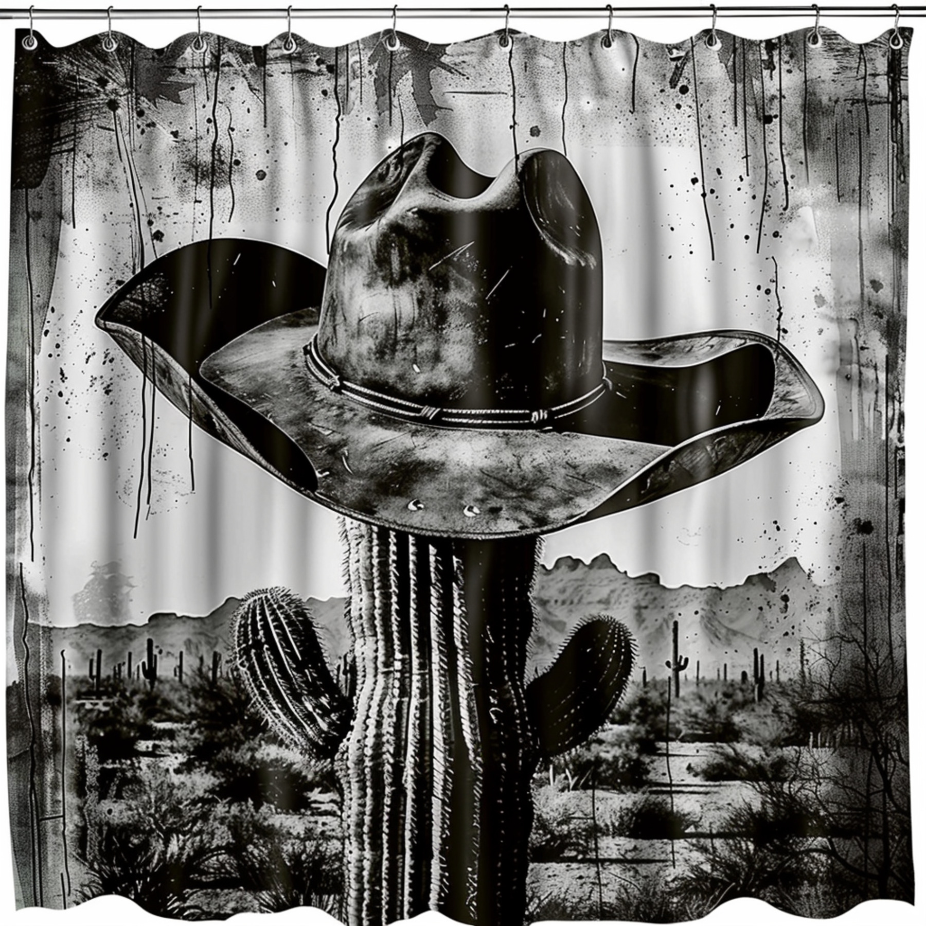 Rustle up style with our Vintage Western Cowboy Hat Shower Curtain a