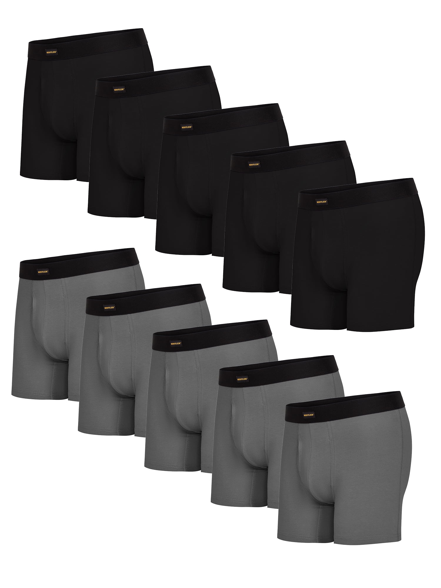 Rustler Everyday Comfort Boxer Briefs for Men, 2XL, Black/Charcoal