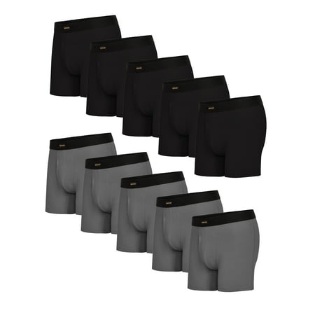 Rustler Everyday Comfort Boxer Briefs for Men, Medium, Black/Charcoal, 10-Pack