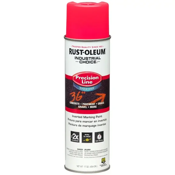 17 oz Rust-Oleum 1861838 Industrial Choice Fluorescent Pink Precision Line Inverted Marking Paint, Water-Based