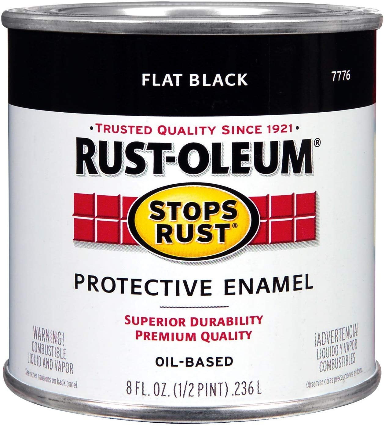Rustoleum Stops Rust 7776 730 1/2 Pint Flat Black Protective Enamel Oil Base Paint