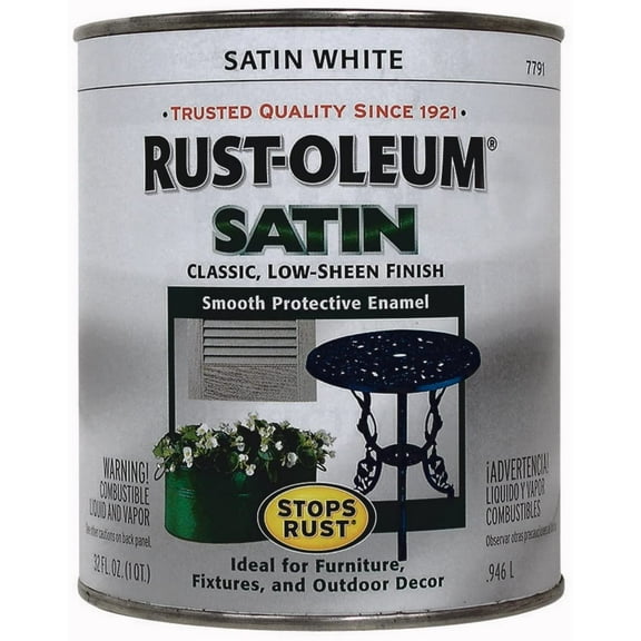 Rustoleum Stops Rust 7791-502 1 Quart Satin White Protective Enamel Oil Base Paint