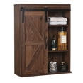 thumbnail image 1 of Rustown Farmhouse Wood Wall Storage Bathroom Cabinet with Sliding Barn Door, Rustic Medicine Cabinet with Adjustable Shelf, 3-Tier Vintage Cabinet for Kitchen Dining, Bathroom, Living Room , Walnut, 1 of 6