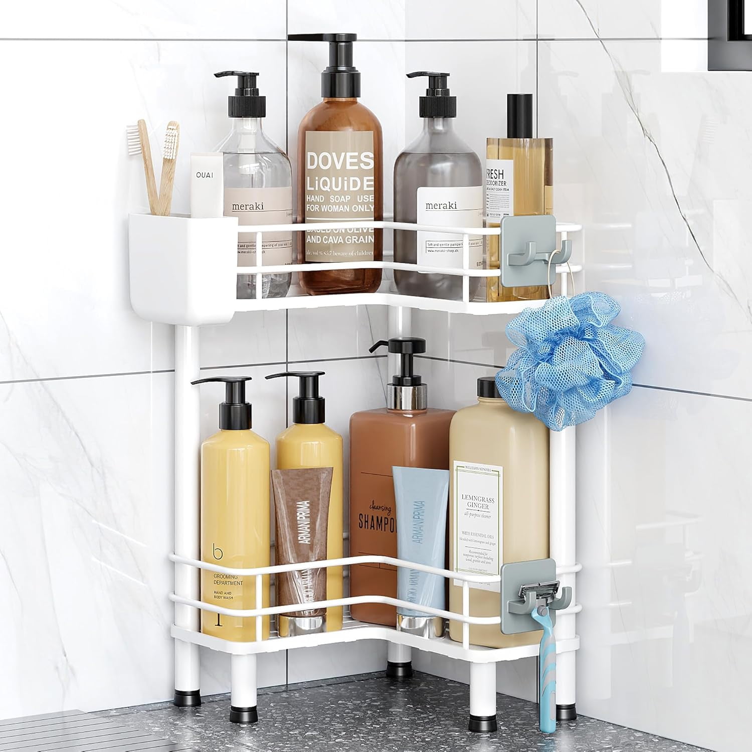 Rustproof 2 Tier Floor Standing Corner Shower Caddy Organizer with ...