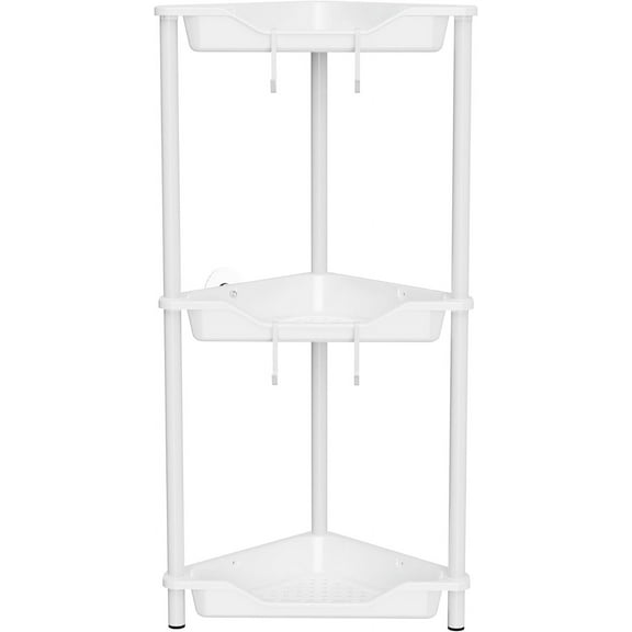 Rustproof 3 Tier Floor Standing Corner Shower Caddy Organizer, Plastic Metal Splicing Floor Corner Shelf Rack Stands for Bathroom, White