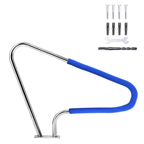Rustproof 304 Stainless Steel Pool Handrail for Inground Swimming Pools – Safety Rail with Non-Slip Blue Grip, Easy Installation with Accessories