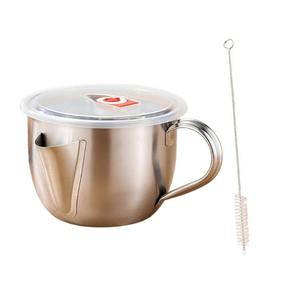 Rustproof 304 Steel Oil Strainer Filter Bowl with Lid and Brush For Household Use With Dishwasher Safe Construction