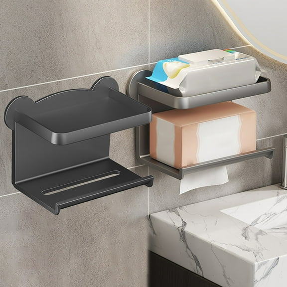 Rustproof ABS Toilet Paper Holder with Phone Shelf, Freestanding Bathroom Organizer, 21x13x11cm, Easy Install, Strong Load-Bearing Capacity, Modern Design, White