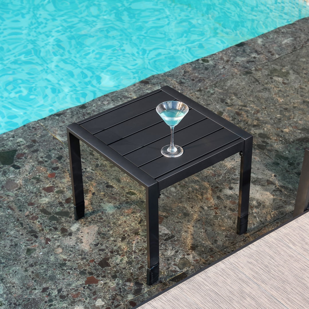 Rustproof Aluminum Outdoor Side Table with Slatted Top, Black – Weather-Resistant Patio End Table for Garden, Porch, Balcony