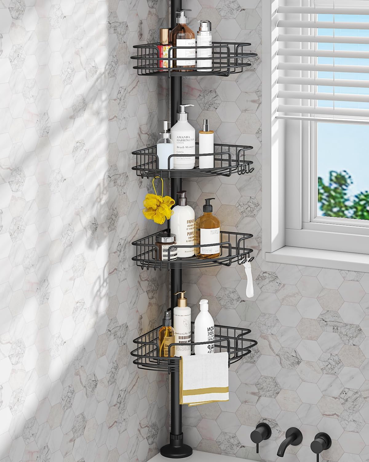 Rustproof Corner Shower Caddy Tension Pole, Stainless Steel Bathroom ...