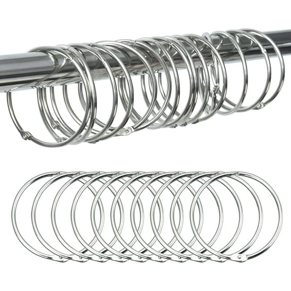 Rustproof Decorative Shower Ring Hooks, Snap Joint Design Quality Iron Clasp Closure, Smooth Gliding Hooks For Bathroom Curtain, Classic Circular Design Binder Rings, Silver (24