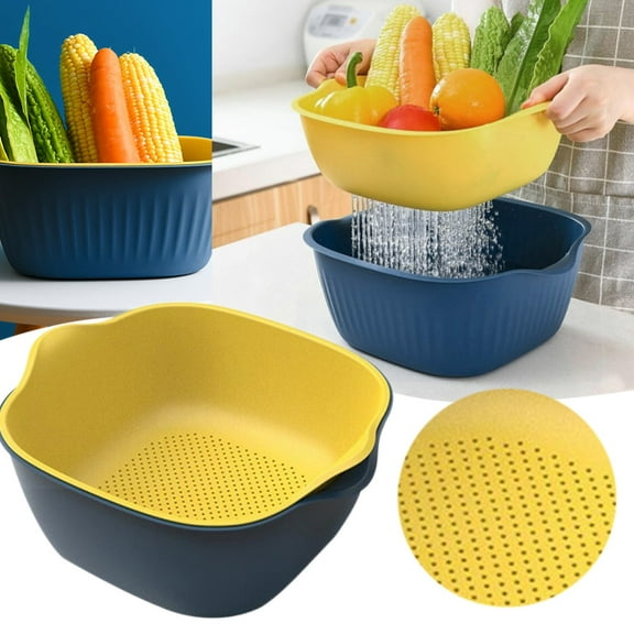 Rustproof Dish Drying Rack,1PC Double Basket Home Drying Pot Washing Vegetables Creative Plastic Basket Kitchen