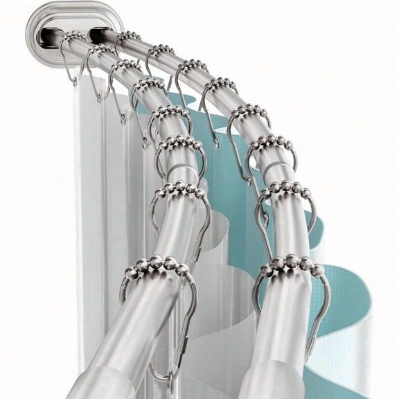 Rustproof Double Curved Shower Curtain Rod No Drill Adjustable Curved Tension Shower Curtain Rod for Bathroom Easy Install Rounded for Extra Room 50 to 72 Inches Satin Nickel