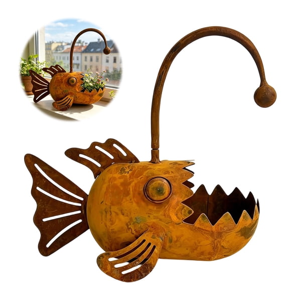 Rustproof Funny Fish Flower Pot,Decorative Rustic Iron Planter,Metal Rustic Flower Pots,for Balcony Courtyard Garden Lawn Patio Flower Bed Porch