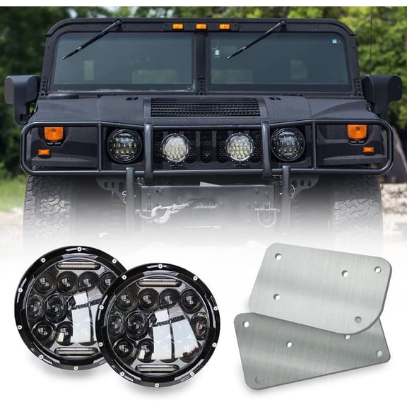 Rustproof Headlight Access Panel + Black Bezel Headlight Pair for Humvee