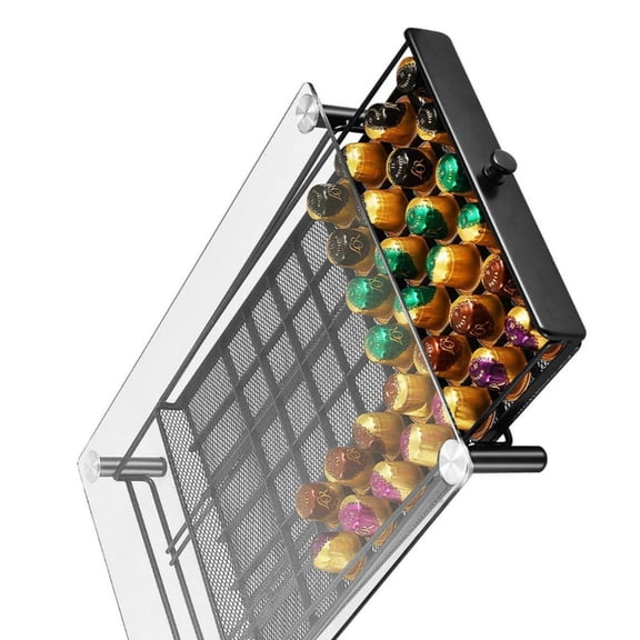 Rustproof Metal Coffee Capsules Drawer Pods Organizer with Tempered Glass Shelf