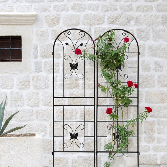 Rustproof Metal Garden Trellis - 71"x19.7" Expanded Size for Climbing Plants, Vegetables, Roses, Cucumbers, Clematis - Black Powder-Coated Finish, Easy Installation