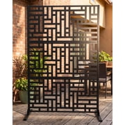 Rustproof Metal Privacy Screen for Outdoor - 75" H x 48" W Decorative Steel Fence Panel - Modern Freestanding Divider for Patio, Garden, Yard, Balcony, Pool - Black, QR Code Design