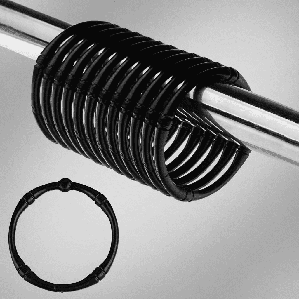 Rustproof Metal Shower Curtain Hooks, 12-Pack Decorative Round Bathroom Rings for Shower Rod, Durable Black Finish