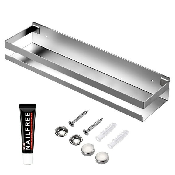 Rustproof Metal Storage Floating Shelves Wall Mounted Rectangular Shelf for Bedroom,Bathroom, Living Room, Kitchen, and Laundry Room,Nail-Free Wall-Mounted Shelves（15.75 Inch Silver）