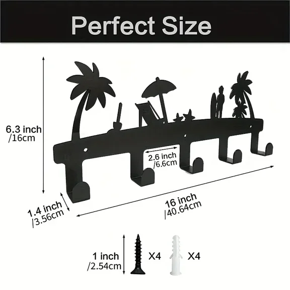 Rustproof Metal Wall-Mounted Towel Rack with 5 Hooks: Ideal for Bathroom, Bedroom, Pool, and Outdoor Use