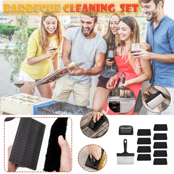 Rustproof Replaceable Grill Cleaner, Heat-Shielded Barbecue Scraper, Wall-Hangable High-Efficiency Culinary Maintenance Kit for Grills Ovens Yards Patios Campsites Homes Cookouts