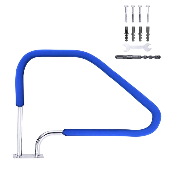 Rustproof Safety Pool Handrail – 304 Stainless Steel Inground Swimming Pool Rail with Blue Non-Slip Grip –385 lbs Capacity–with Mounting Accessories– 49.5" x 34"