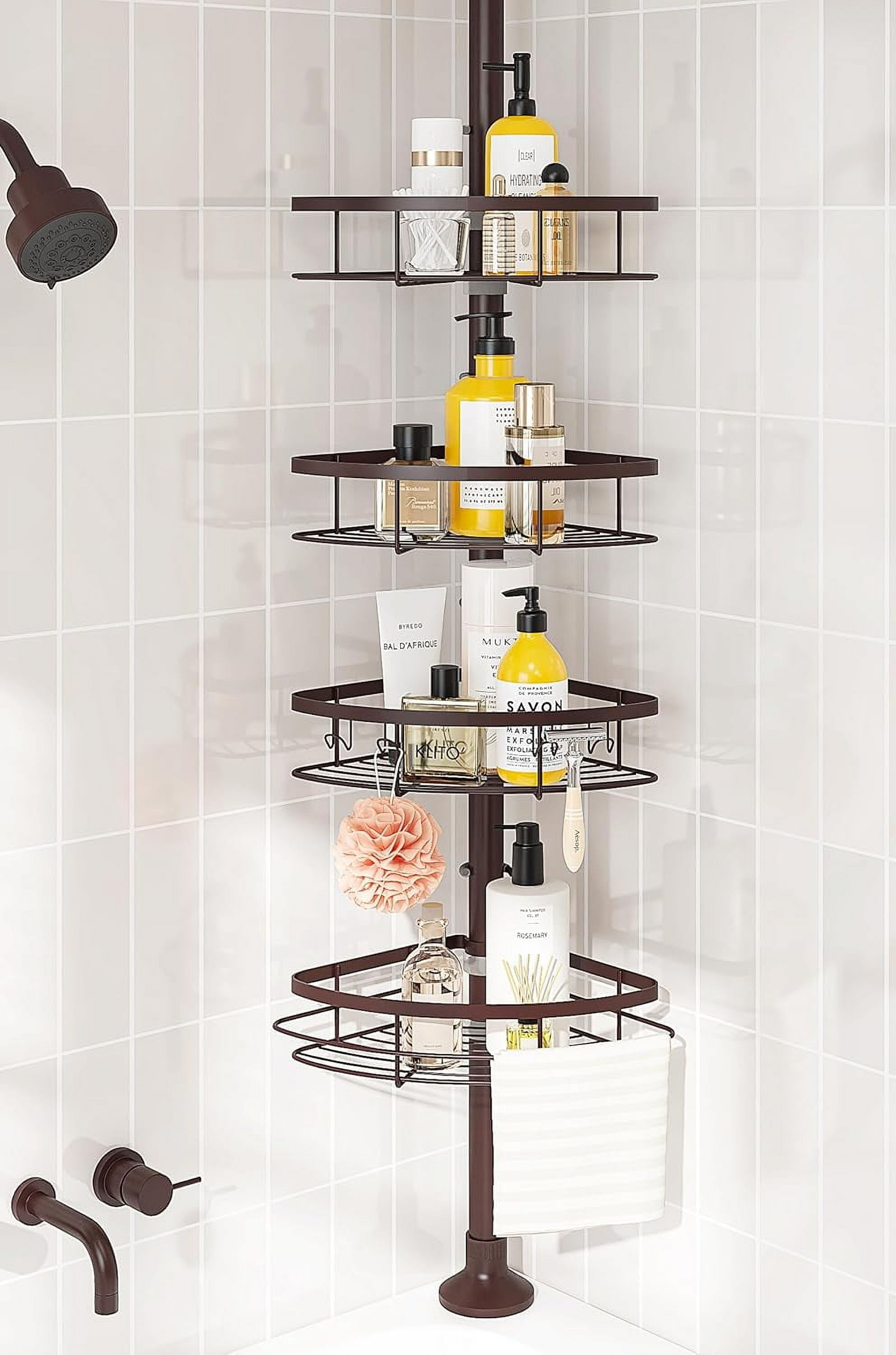 Rustproof Shower Corner Caddy Organizer for Bathroom,Tension Pole with ...