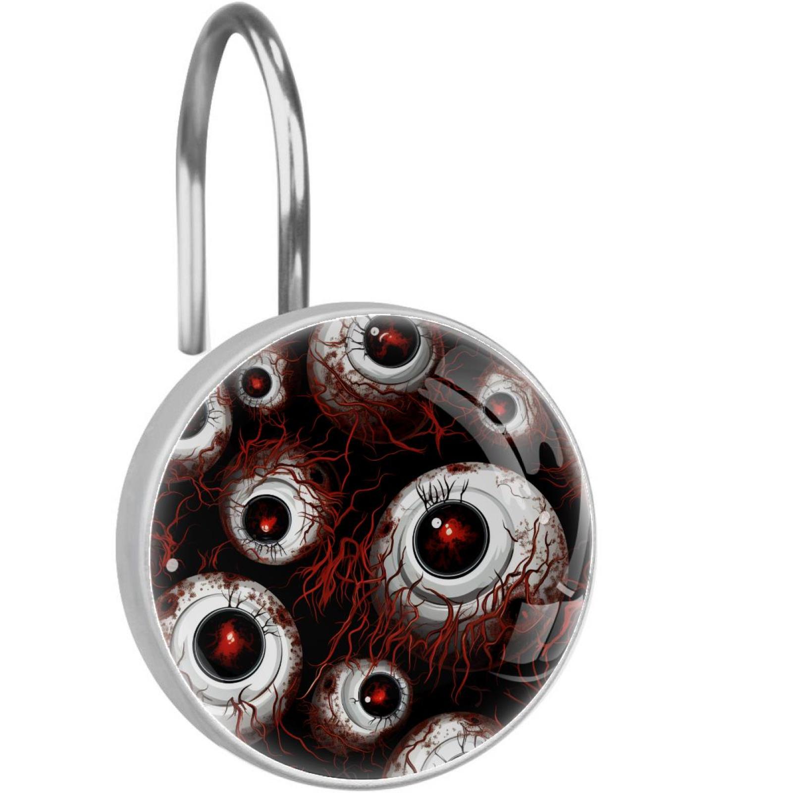 12 Pcs Gothic Horror Face Shower Curtain Hooks - Spooky Themed Bathroom Rings With Rustproof Stainless Steel