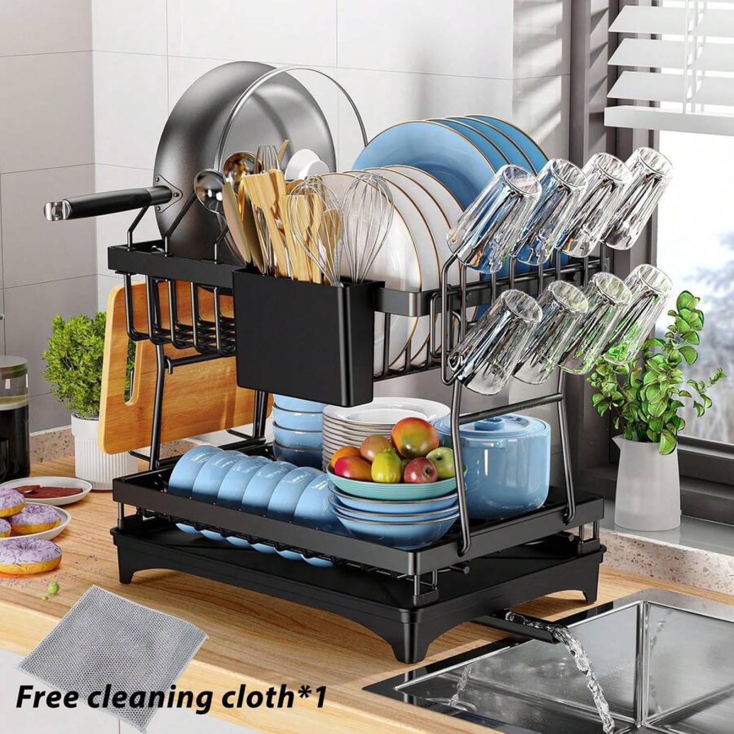 Rustproof Stainless Steel Dish Drying Rack, 2-Tier Large Dish Rack For ...