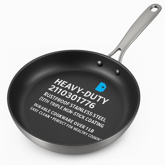 Rustproof Stainless Steel Frying Pan 2110301776 with Triple Non-Stick Coating, Heavy-Duty Skillet Over 1 LB, Durable Cookware for Kitchen